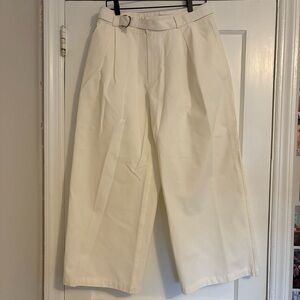 Urban Outfitters Cream Wide Leg Pleated Trousers